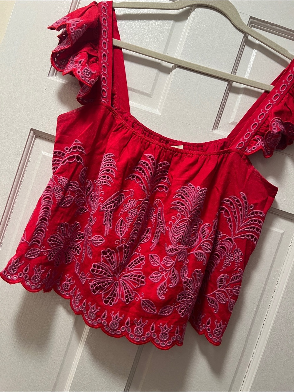 FARM Rio Palm Tree Richelieu Flutter-Sleeve Top - Size Large - Picture 4 of 7